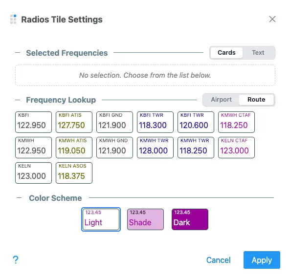 Radio Tile Settings